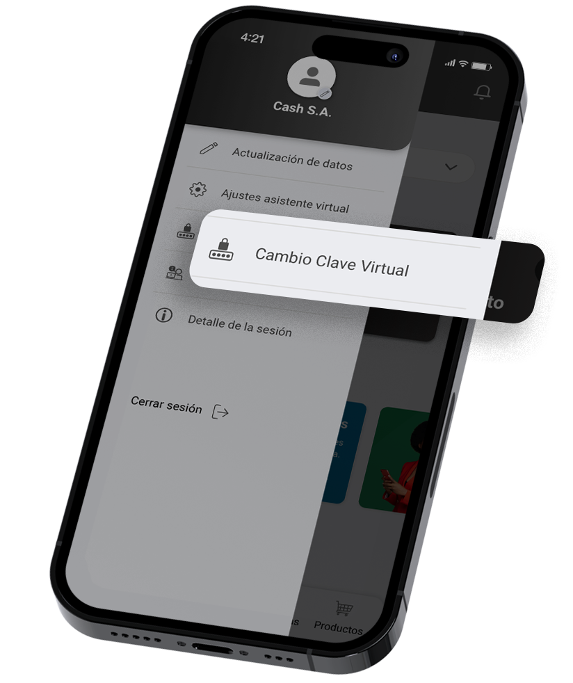 Seleccione la opción «Cambiar clave virtual».