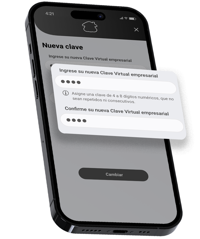 Ingrese una nueva Clave Virtual, confírmela y seleccione «Cambiar», ¡y listo!