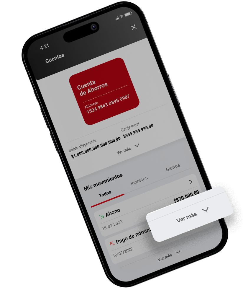Si desea ver más movimientos, dé clic en «Ver más», visualizará hasta 24 movimientos o haga clic en la flecha que aparece al lado «Movimiento».