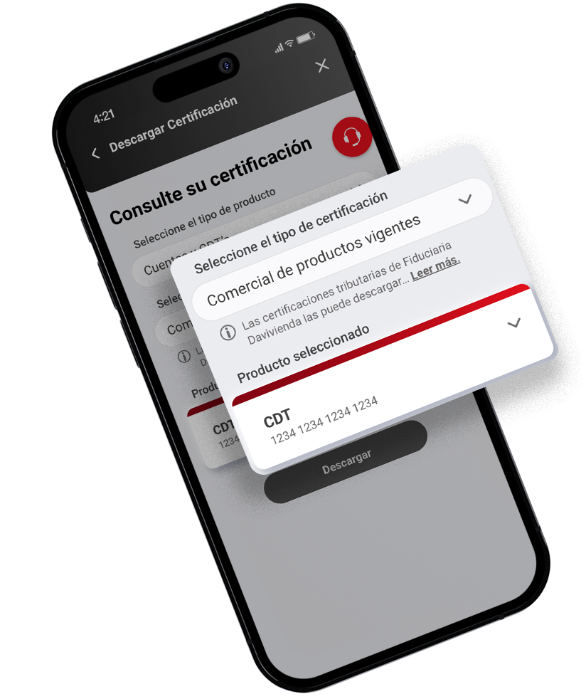Elija el tipo de producto y certificación, diligencie los datos y dé clic en descargar.