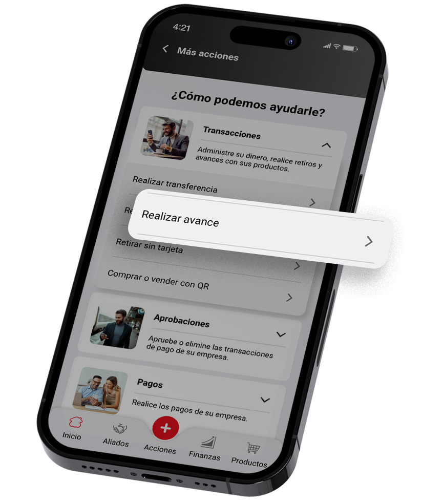 Seleccione «Pagos», dé clic en «Realizar avance».