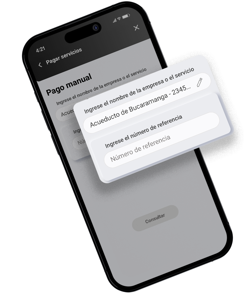 Dé clic en la empresa o servicio a pagar e ingrese el número de referencia del recibo.
