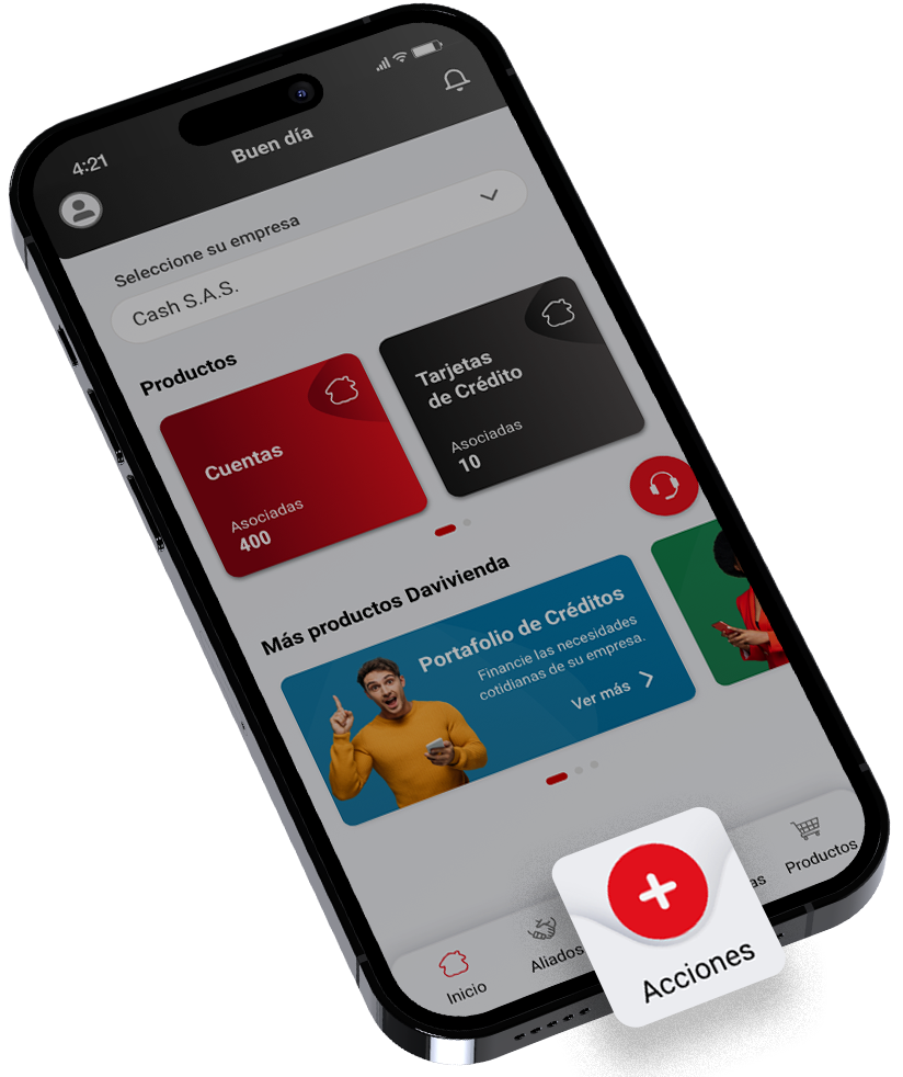 Ingrese a la App Davivienda Empresas y seleccione «Más acciones».