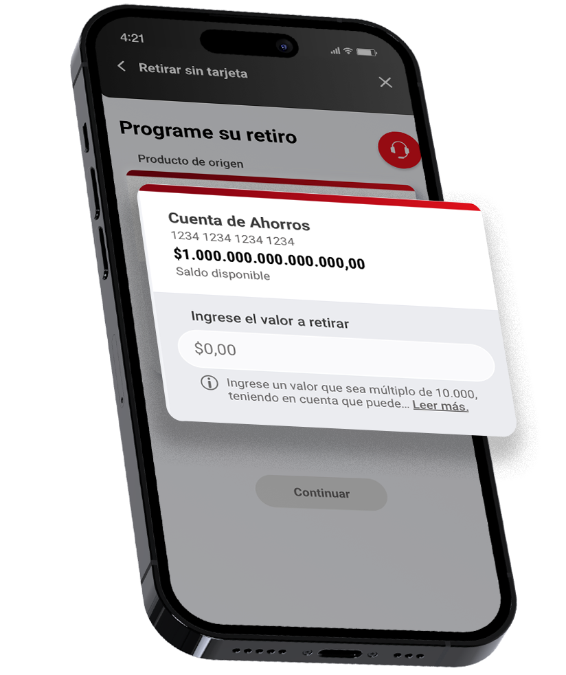 Ingrese el valor a retirar. Recuerde que podrá retirar desde $20.000 hasta $720.000 por transacción.