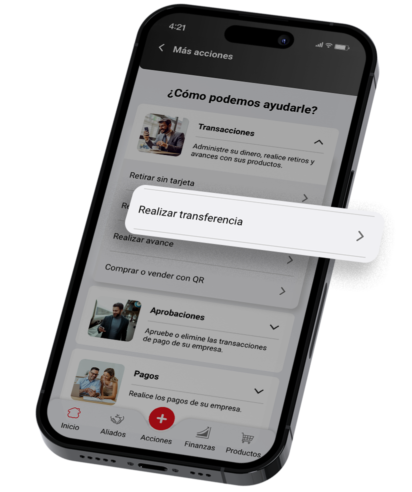 Seleccione «Transacciones» y dé clic en «Transferencias».